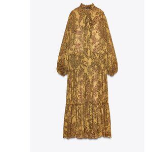 Zara Long Sleeve Paisley Dress in Mustard